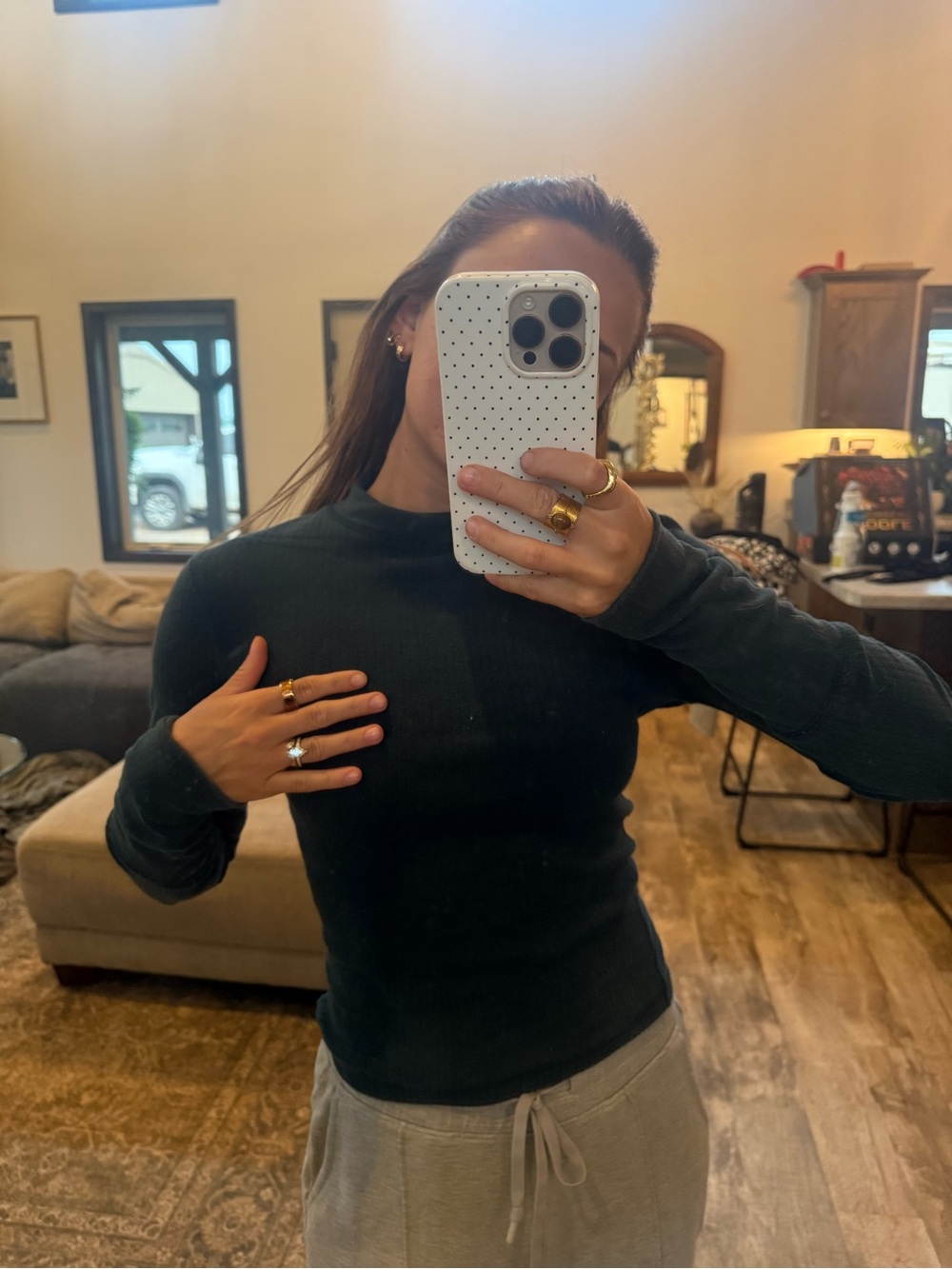 Free People Forest Green Ribbed Long-Sleeve Crew Top